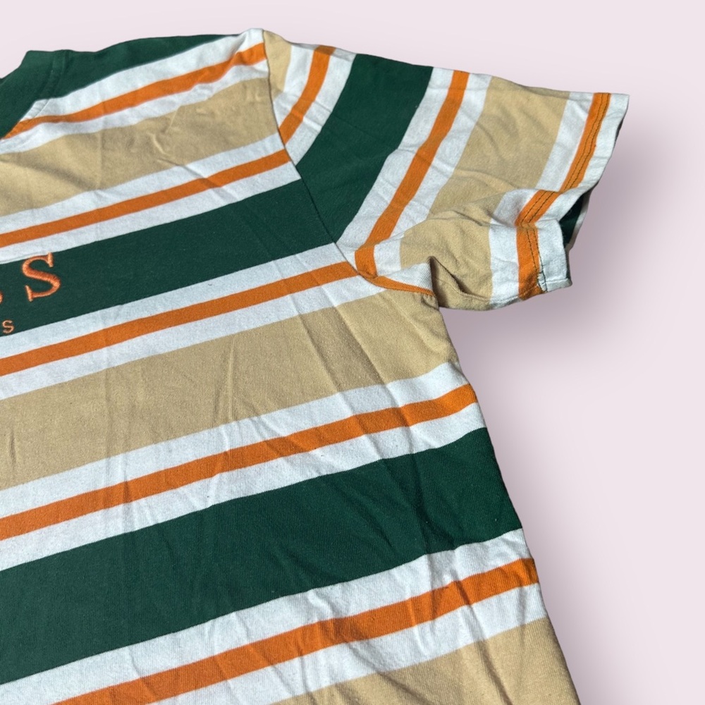 Men’s Guess Los Angeles Tan White Green Orange Stripe S/S Tee Shirt Sz Small - Picture 5 of 9